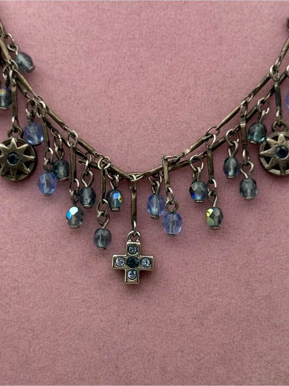 Vintage multi layered Delicate Blue Crystal Charm Necklace - Unbranded